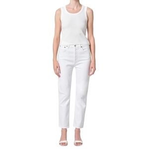 Agolde Riley Crop Jeans in white Flawed high-rise straight leg some stretch